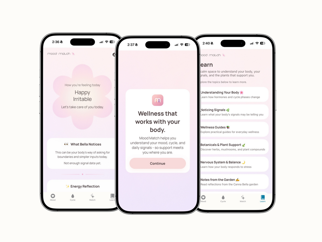 Three smartphone screens displaying an app interface on a white background